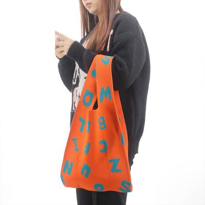Gilet con Lettere a Contrasto di Colore Borsa Tote a Spalla Lavorata a Maglia Borsa a Mano Intrecciata Moda