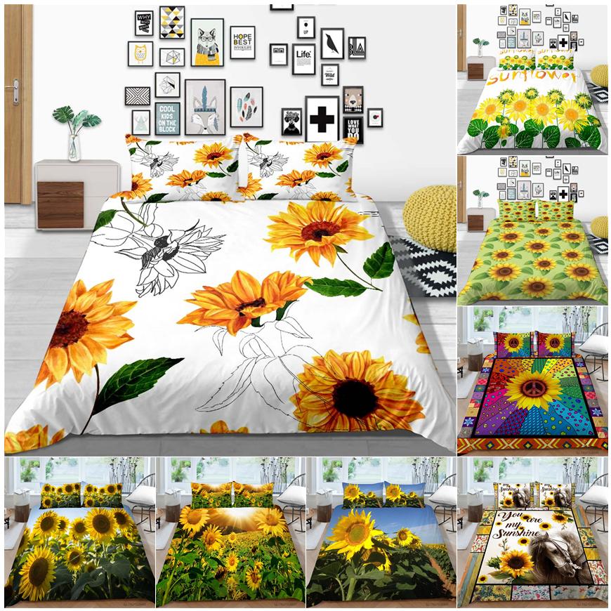 

Домашний комплект постельного белья с подсолнухом, пододеяльник, наволочка, комплект постельного белья для спальни, полный размер, односпальная/двуспальная кровать, украшение дома