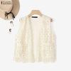 ZANZEA Women Casual Lace Patchwork Sleeveless Cardigan Vest 