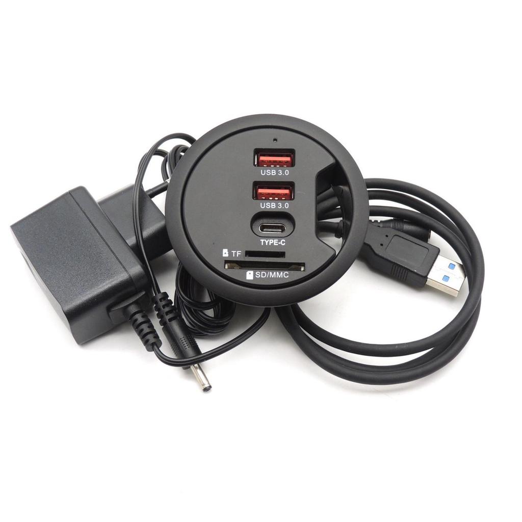 Tischtauglicher USB 3.0-Hub mit Tülle (Durchmesser 2,36" oder 60MM) 2 Port Typ-A und 1 Port Typ-C mit SD/TF-Kartenleser zum Laden und zur Datenübertragung