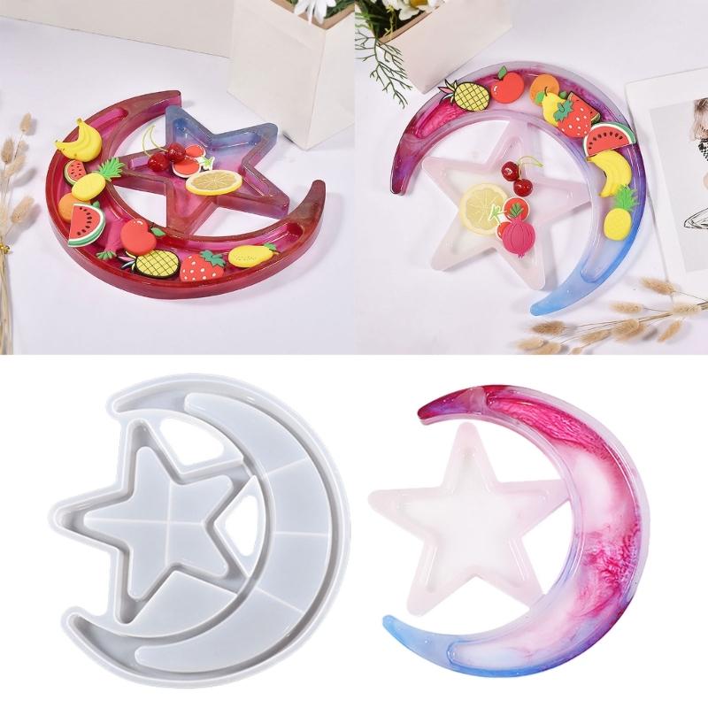 Moon Star Tray Resin Mold Silicone Crescent Mold Jewelry Storage Plate Mold for DIY Trinket Container Resin Crafts