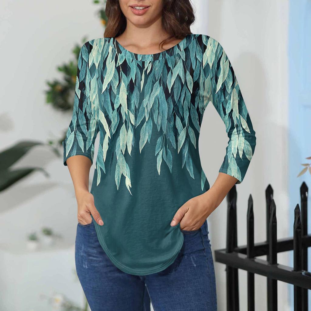 Damen-T-Shirts, 3/4-Ärmel, einfarbig, Pullover, Sommer, Frühling, Tops, Blusen