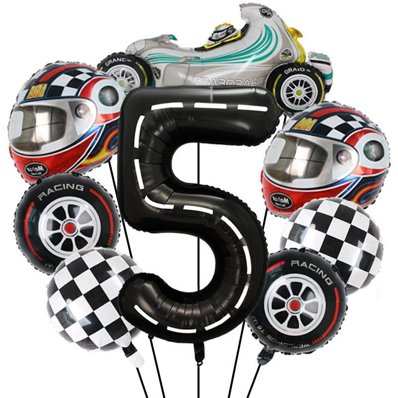 8-Piece Us Version Line 40-Inch Digital Balloon Racing Helmet Themed Aluminum Film Boy Birthday Party Gift