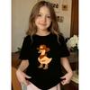 European Sizes Cute Cartoon Cowboy Duck Print, Girls' Black And White Crew Neck Short Sleeve T-Shirt, Casual Comfortable Fashionable Summer Top