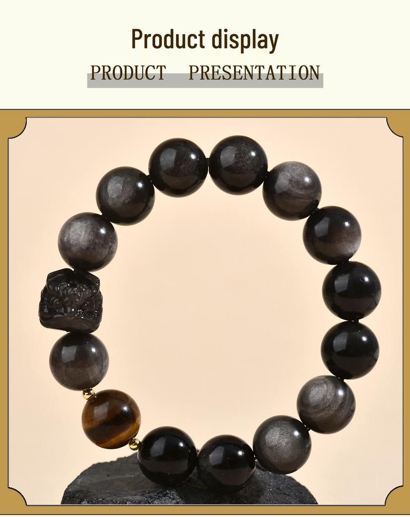 Obsidian Lion Dance Single-Loop Bracelet: Trendy Unisex Bestseller