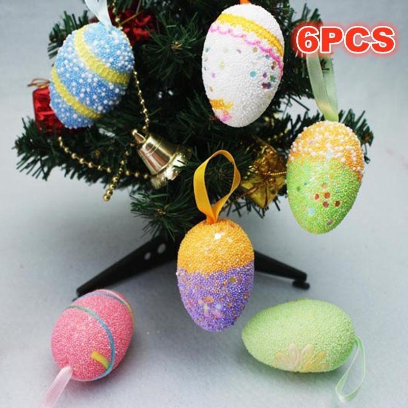 6pcs Hand Painted Foam Eggs DIY Craft Decoration For Easter Ornaments Home Decor