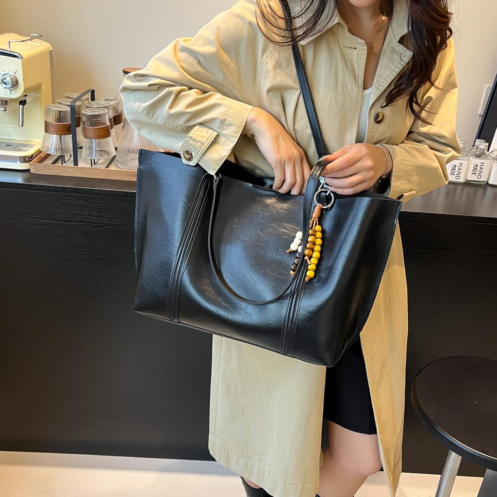 Vintage Large Capacity Tote Bag Women Retro Pu Leather Shoulder Bag Coffee Brown Black Handbag Ladies Commute Laptop Bag Travel