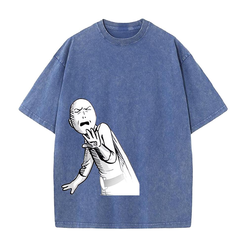 Saitama One Punch Man Funny Graphic T Shirt Men Women Cotton Tshirts Vintage Washed Tee Harajuku Male Casual Oversized T-shirt