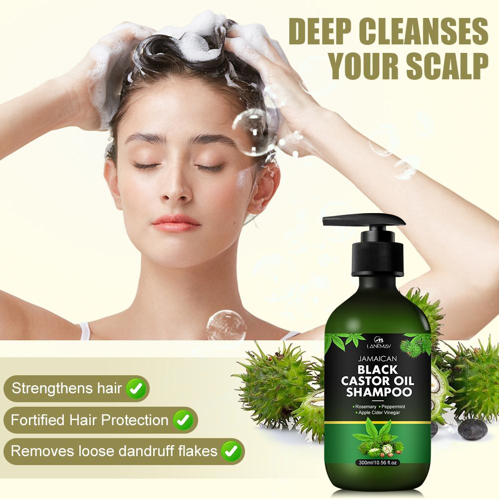 Black Castor Oil Shampoo-Soften & Nourish Hair-Deeply cleanses hair scalp and removes loose dandruff flakes,300ml