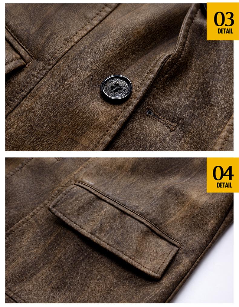 Men's Retro European & American PU Leather Motorcycle Jacket – Slim Fit, Trendy Design with Lapel Collar