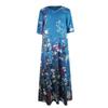 Ladies Casual Printed Long Dress V Neck Mid Waist Pullover Oversized Dress