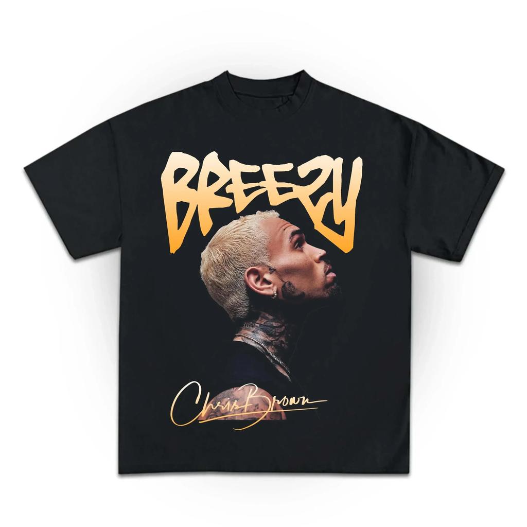 Summer Chris Brown Breezy Bowl XX Concert Tour Printed Cotton Round Neck T-shirt Hip Hop Men's Large Street Outdoor Short Sleeve