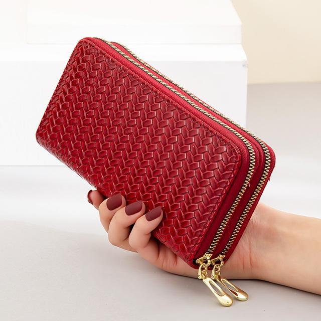 Double Zipper Women's Wallet Long Purse Large Capacity Clutch Leather Mobile Phone Bag Card Holder Money Clip