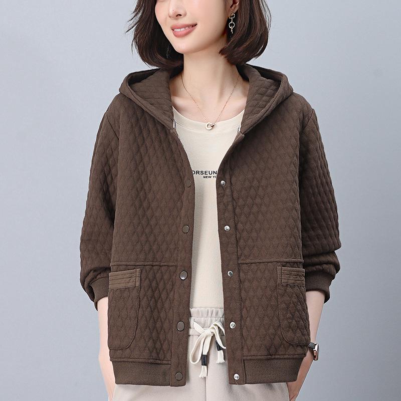 Women's Hooded Jacket: 2024 Spring/Autumn, Loose Fit, Plus Size, Casual Cardigan for Middle-Aged Moms