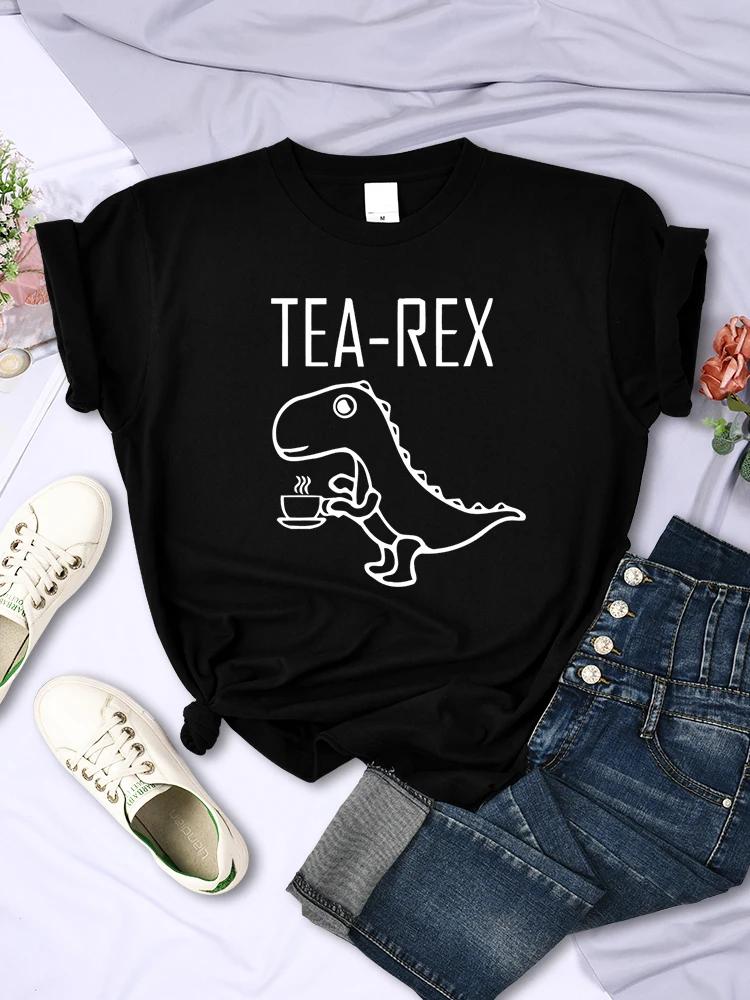 Tea Rex Rolig Dinosaurie Dricka Kaffe Dam T-shirts Andningsbar Casual Kortärmad Personlighet All-matematik T-shirt Kläder Kvinnor Toppar