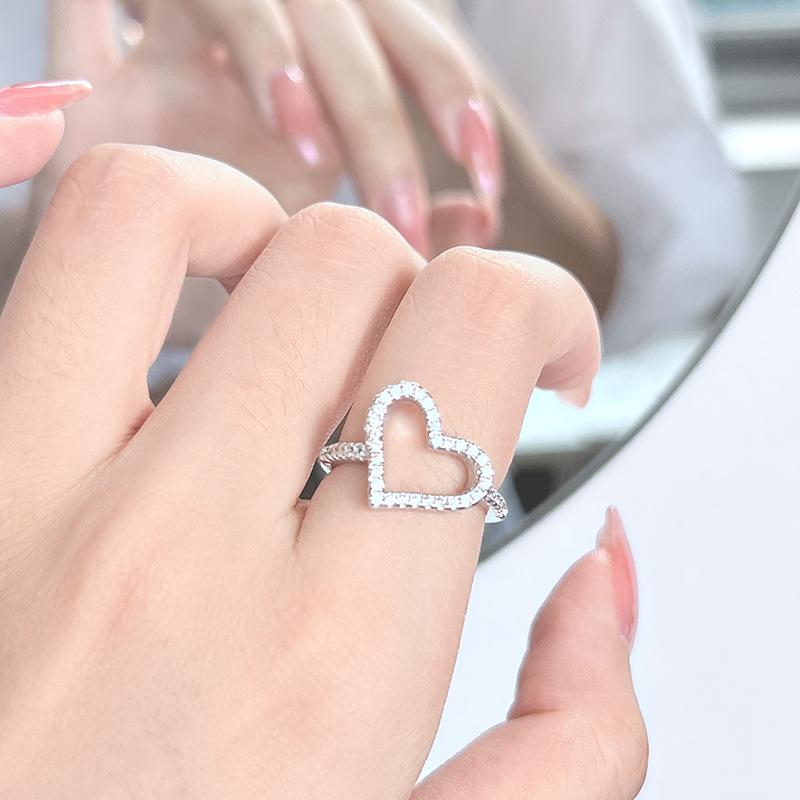 Love Simple Diamond-Set Zir*****Pening Simple Fashion Light Luxury High-End Niche Design Index Finger Combination Ring Women