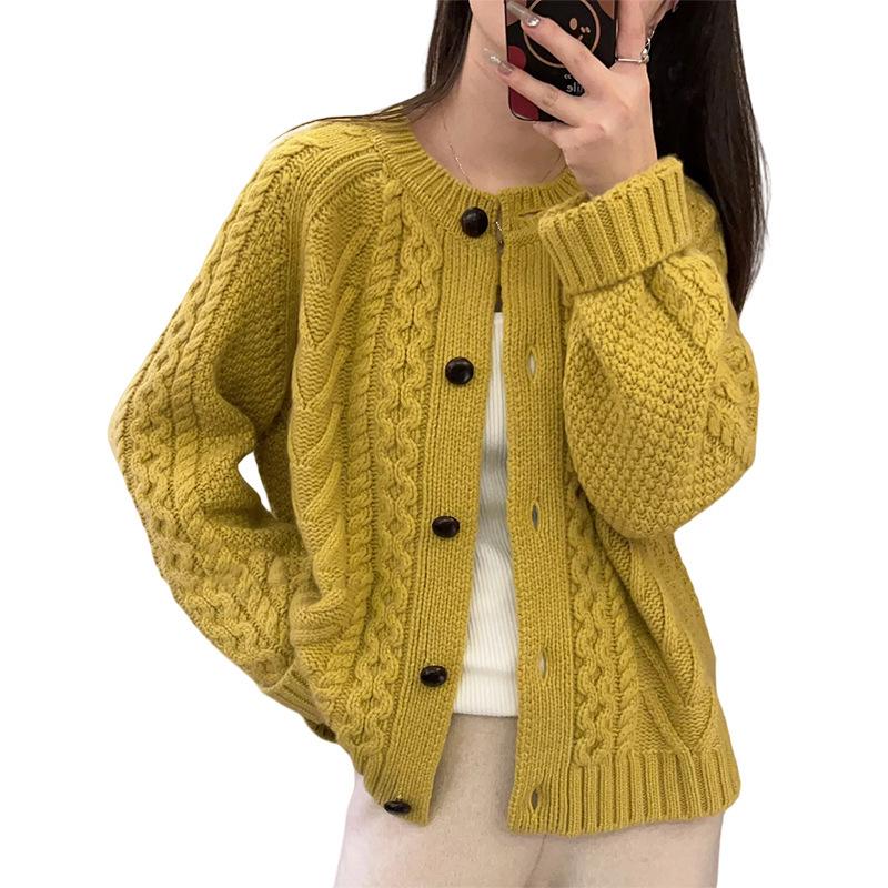 2025 A/W Women's 100% Pure Wool Round Neck Loose Cardigan Sweater