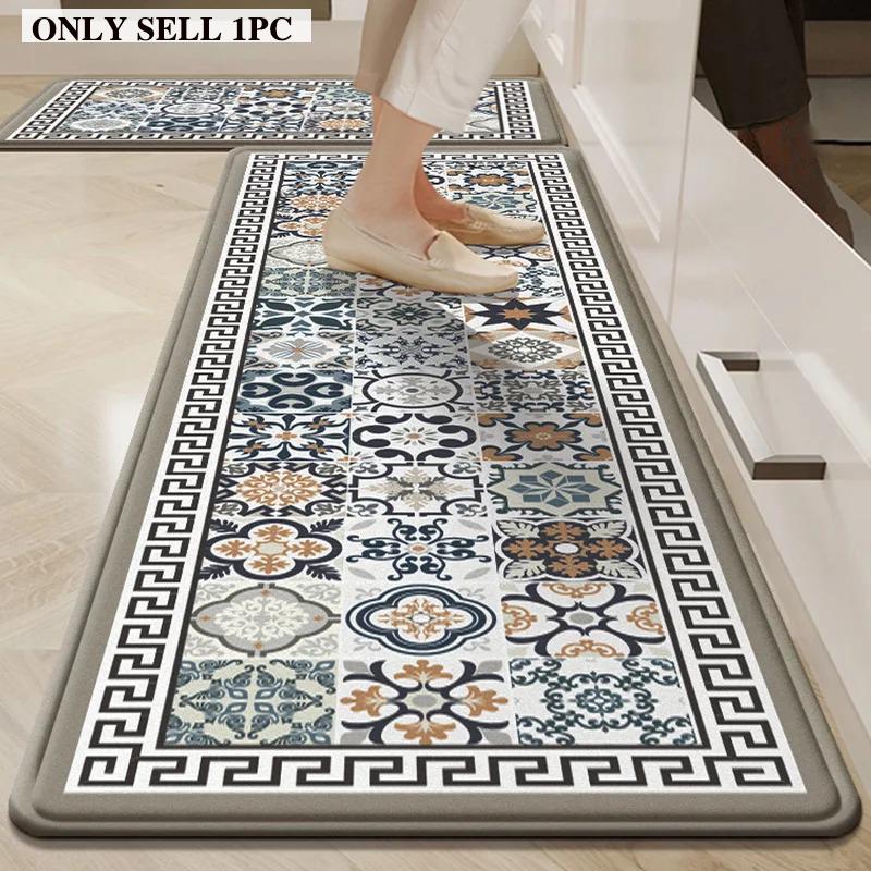Kitchen Floor Mat Non-slip Stain-resistant Wear-resistant Carpet Black and White Geometric Pattern Long Rug Home Decoration Rugs