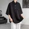 Chinese Style Vintage Loose Polo Shirts Men's Clothing Basic Solid Color Summer Turn-down Collar Stylish Button Casual T-shirts