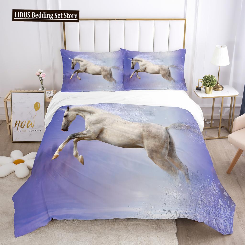 Unicorn Duvet Cover Set White Horse With Wing 3D Print King Size Polyester Comforter Cover For Kids Bedding Set With Pillowcase