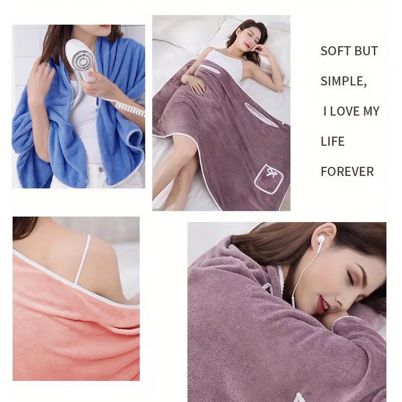 Plus Size Women's Wearable Shower Skirt,Women's Coral Fleece Wearable Bath Skirt Towel, Absorption Water Quick Drying Salon Spa Sauna Wrap Robe