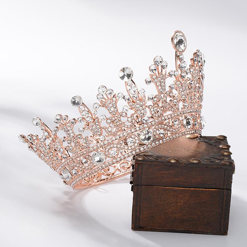 European wedding retro baroque large crown white rhinestone round queen crown full crown