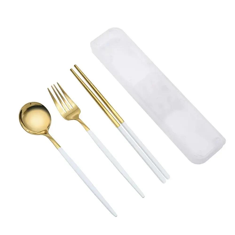 New Spoon Fork Chopsticks Set Storage Box Tableware Coffee Snack Fruit Dessert Portable Spoon Fork Chopstick Set Stainless Steel