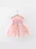 Girls' Summer Spaghetti Strap Mesh Dress with 3D Butterflies - Princess Style