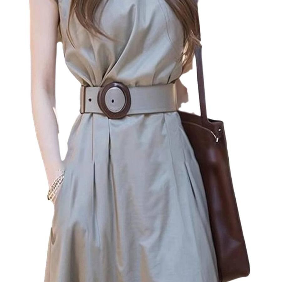 Spring Casual Knit Dress With Long Sleeves And Round Neck For Women