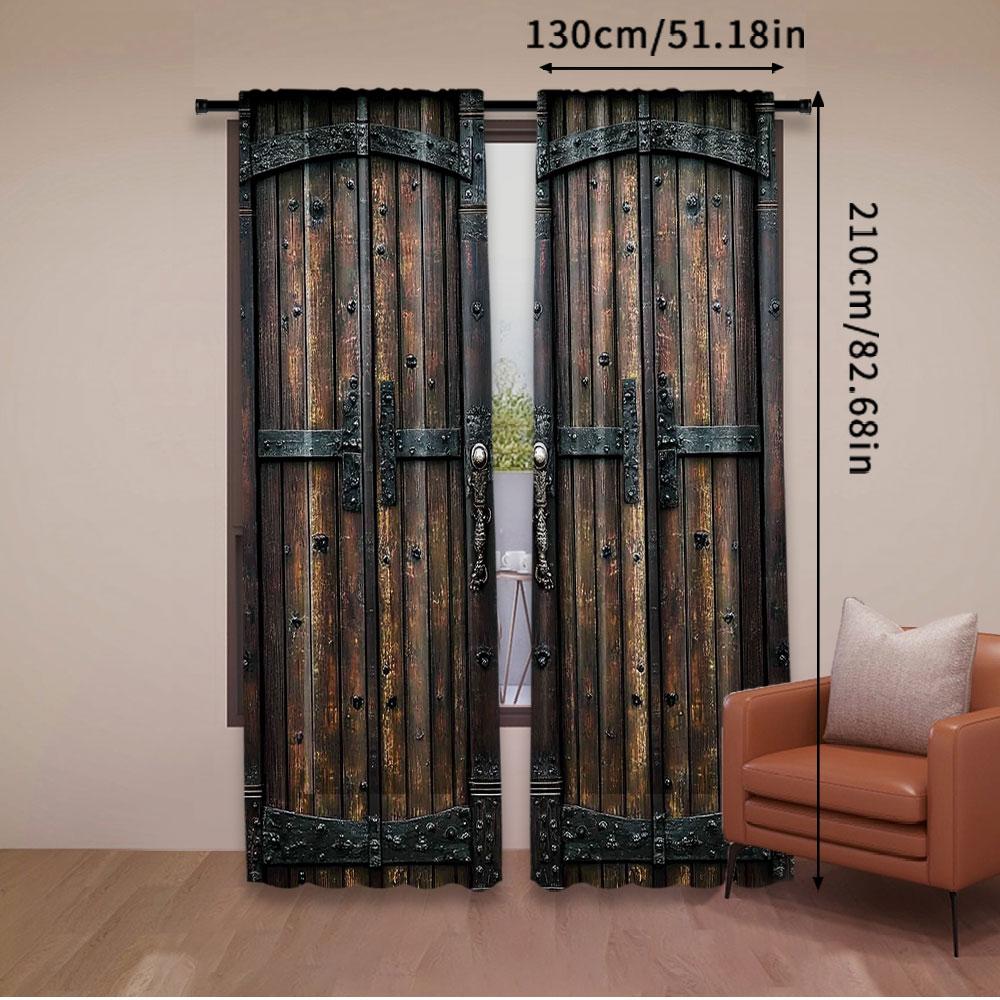 2 st Nostalgisk Stil Trämönster Gardiner Lämpliga För Sovrum Badrum Vardagsrum Matsal Studierum Kontor