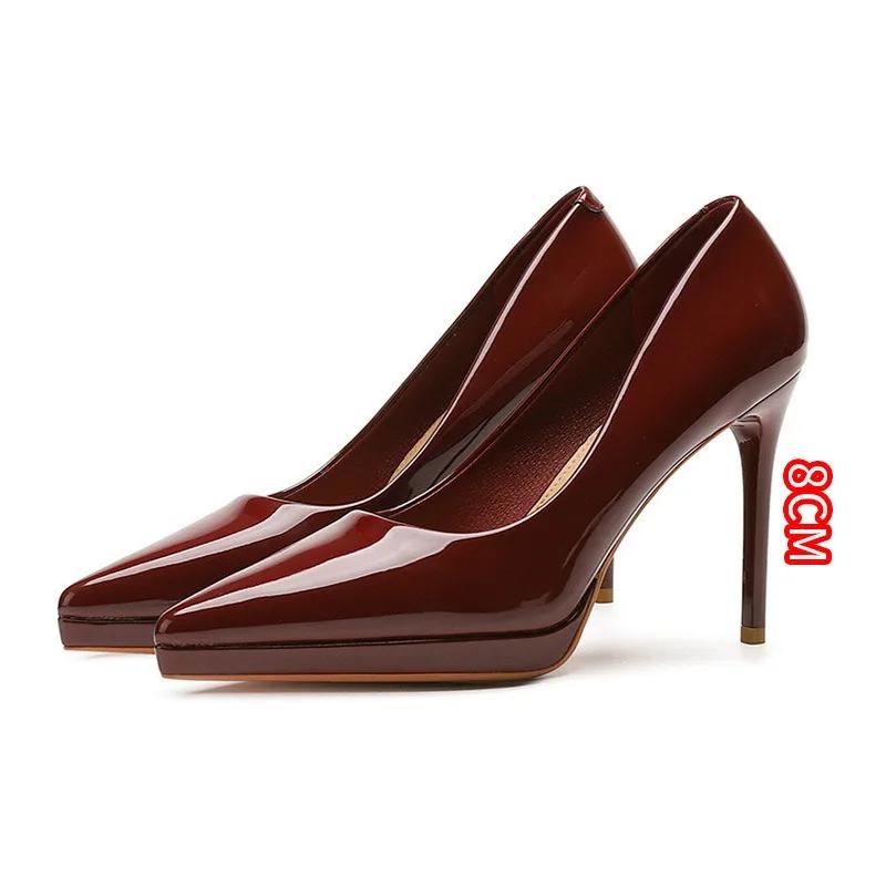 2026 Women's Sexy High Heels Pumps Patent Leather Platform High Heels Shoes Club Party Pointed Toe Stiletto Female Office Shoes