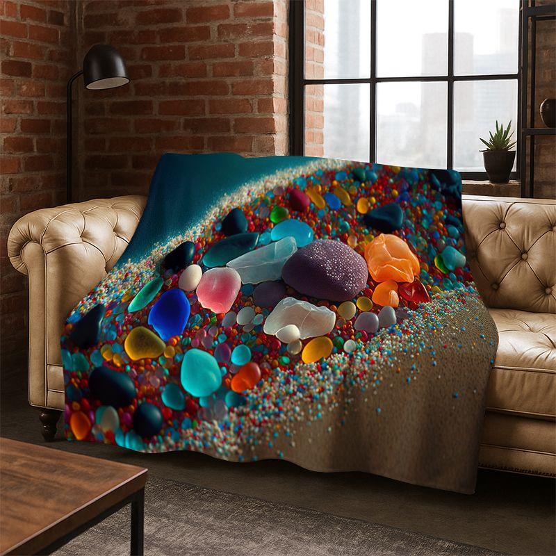 Colorful Pebble Rainbow Cobblestone Stone Flannel Blanket Soft Warm Blanket Throw Blanket for Bedroom Living Room Bed Picnic