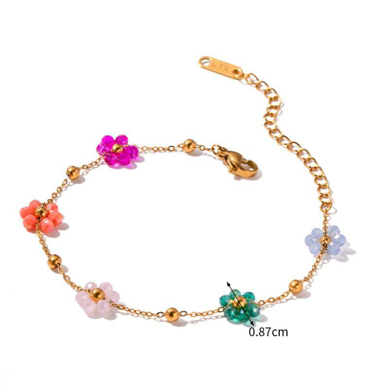 2 Pieces/set of Gold Color Chain Colored Flower Necklace Bracelets, Suitable for Ladies' Sweet Daily Party Jewelry Gifts