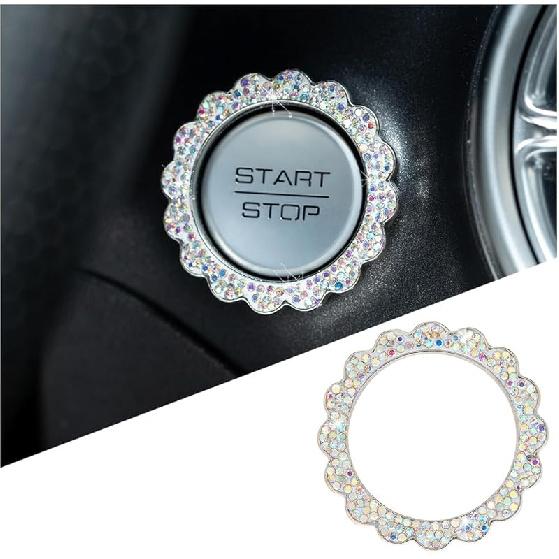 Bling Car Push to Start Button Sticker, Crystal Rhinestone Vehicle Engine Start Stop Ring Decal, Auto Interior Key Ignition Knob Ring Cover