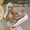 Women'S Solid Color Trendy Sandals, Leopard Print Lace-Up Fashionable Walking Shoes, Summer Casual Beach Vacation Platform Shoes.