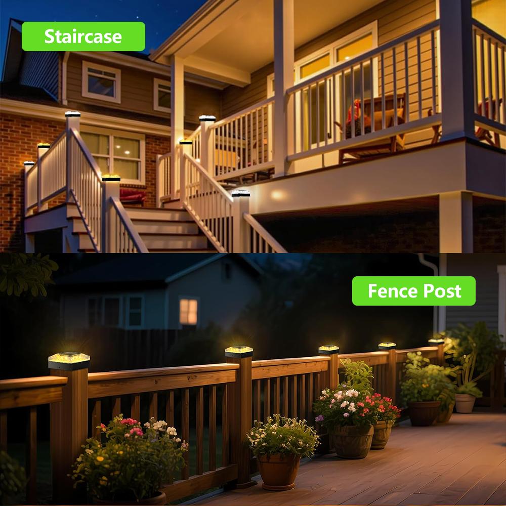 4x4 Solar Post Cap Lights Outdoor Deck Post Light Solar Powered IP65 Waterproof Fence Deck Lights for Patio Porch Decor