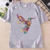 Floral Hummingbird TShirt Animal Lover Tee Bird T Shirts Trendy Short Sleeve T Shirts Unisex Ladies Summer Cotton Tshirts