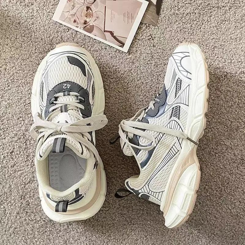 

Ретро Турбо Толстая Подошва Папины Кроссовки для Женщин Модные Осенне-Зимние Спортивные Повседневные Кроссовки Некожаный Материал Подошва ЭВА Взрослый Размер 44