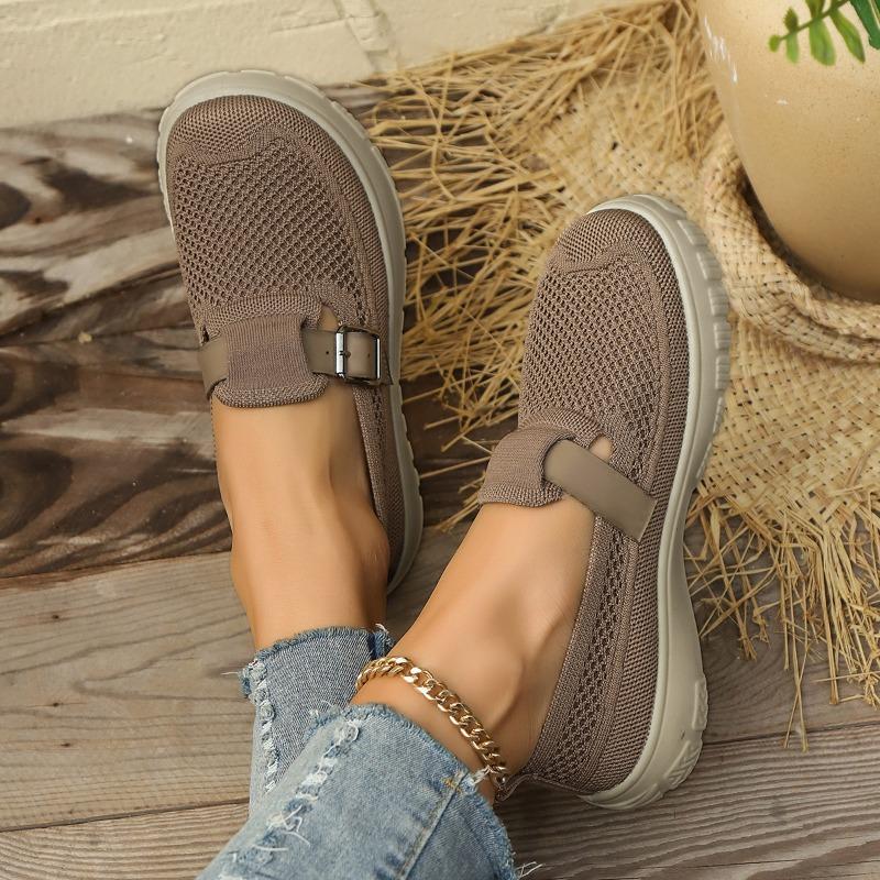 New Women's Casual Shoes Round Head Flat Comfortable and Breathable Mesh Shoes Fashionable and Versatile One Kick Flying Shoes