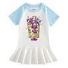 2026 Summer Korean Style Cartoon Short Sleeve Girls' Dress with Color Block and Pleated Skirt