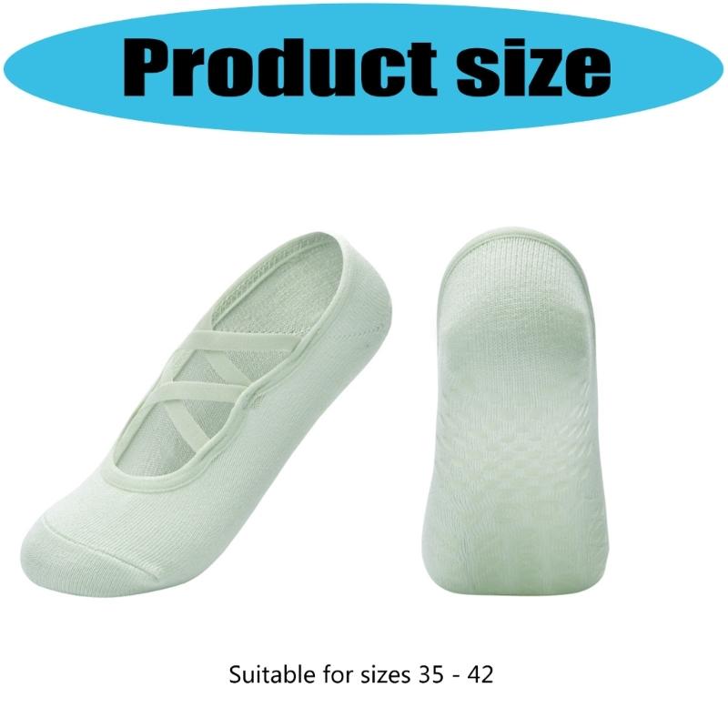 2 Pairs Women's Crisscross Strap Yoga Socks With Nonslip Grip Low Cut Cotton Socks For Pilates Barre Ballet Barefoot