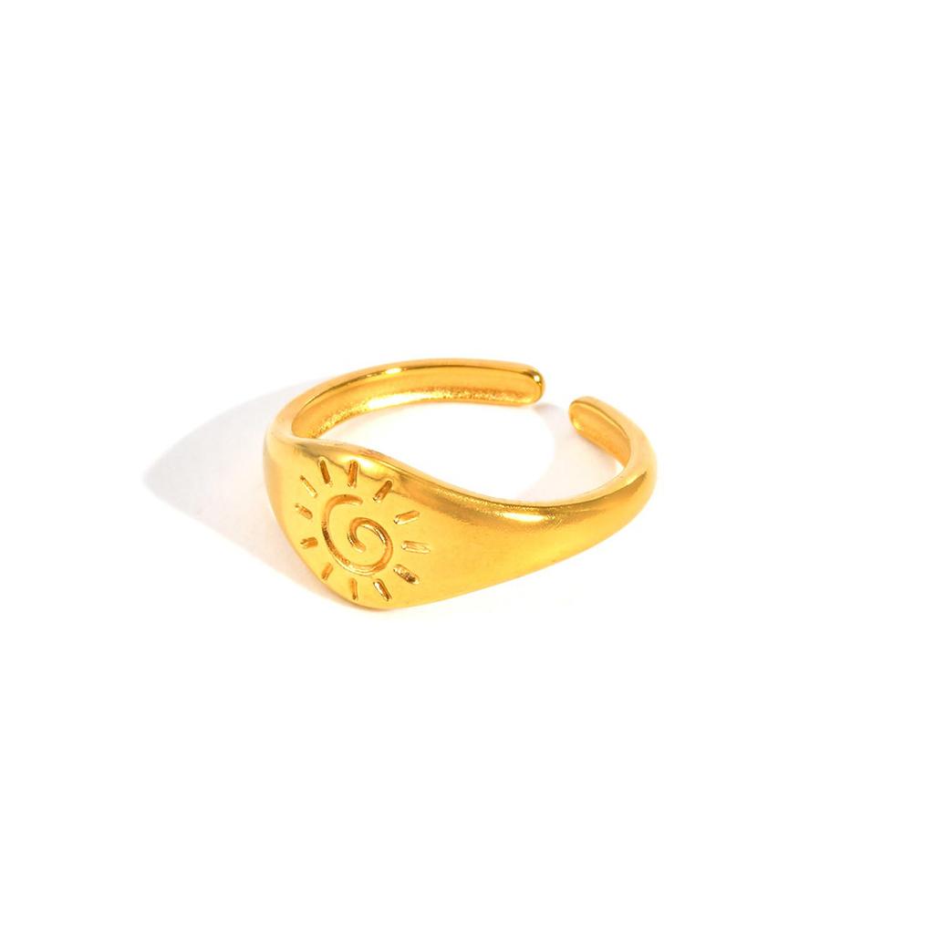 Stainless Steel Tail Ring for Men Women,Gold Color Irregular Sun Pinky Ring,Stylish INS Style Signet Ring Gift