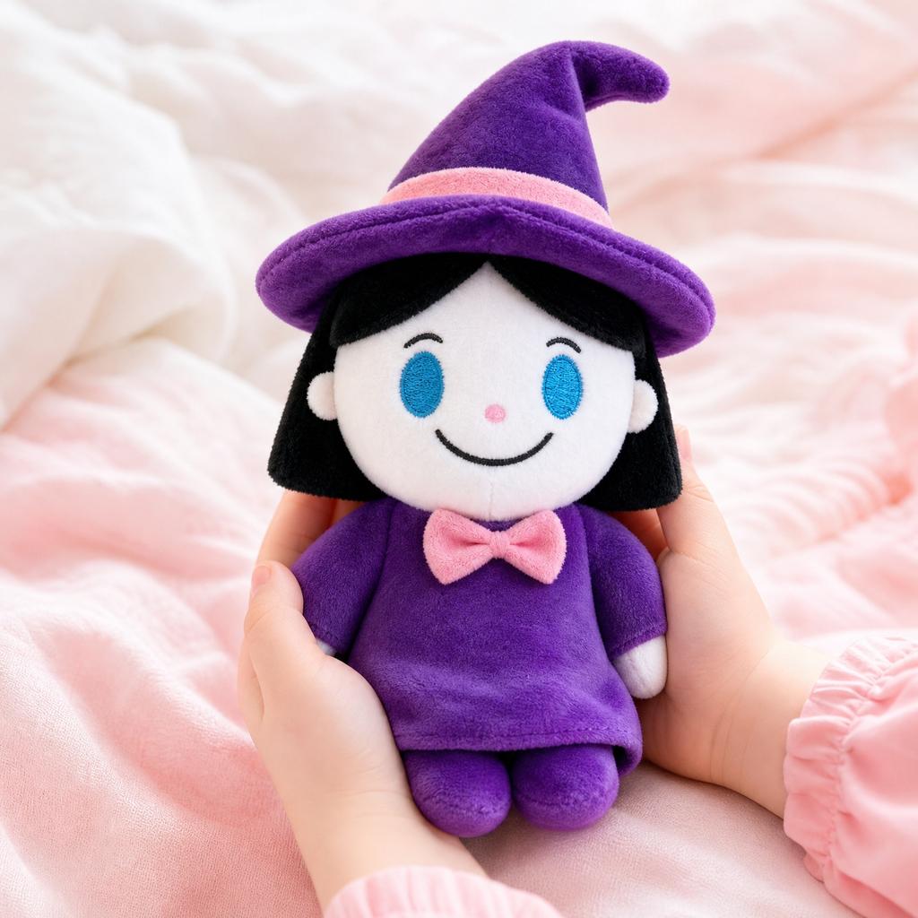 Plush Soft Stuffed Doll Witch Character with Hat and Bow Tie Halloween Plush Toy Gift for Kids and Collectors