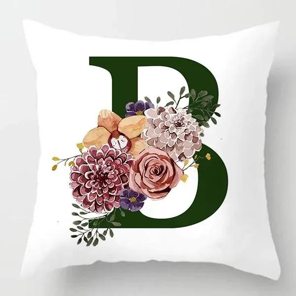 Grüner Buchstaben Floral Kissen Druck Kissenbezug Zuhause Schlafzimmer Zimmer Dekoration Wohnzimmer Sofa Kissenbezug 45x45cm