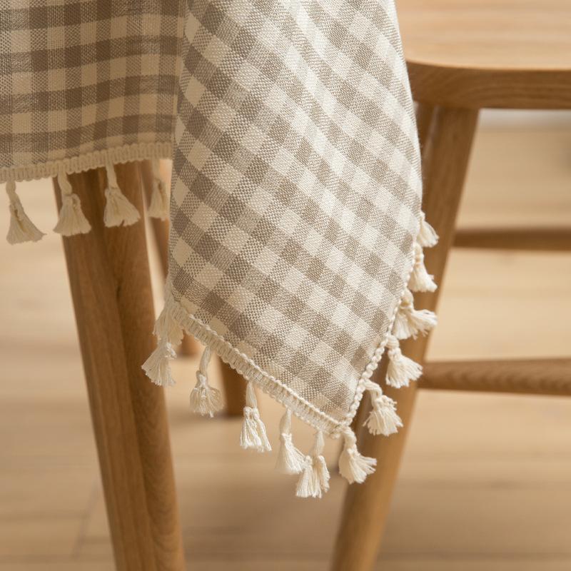 Inyahome Vintage Gingham Checkered Plaid Tablecloth With Tassel Table Cover Cotton Linen Tablecloths For Dinner Party Indoor Use