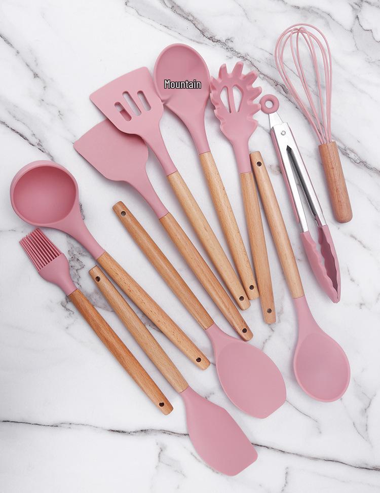 11-Piece Silicone Kitchenware Set with Wooden Handles, Non-stick Cooking Tools and Spatula Set