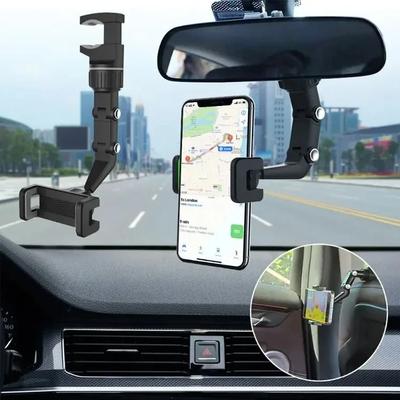 Rearview Mirror Phone Holder 360° Rotatable and Retractable Car Phone Mount, Multifunctional Rear View Mirror Holder for All Car