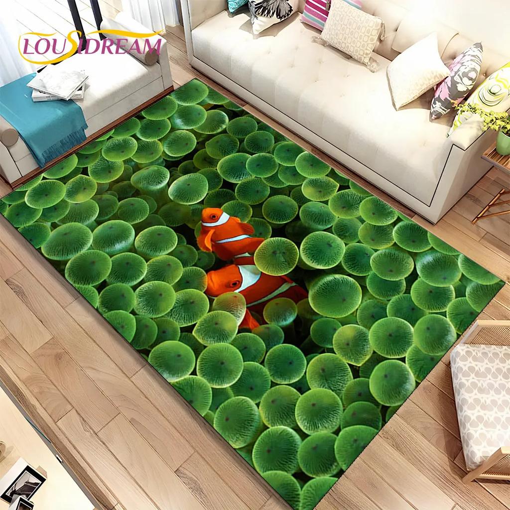 3D Seabed Underwater World Dolphin Turtle Area Rug,Carpet Rug for Living Room Bedroom Sofa Doormat,kids Play Non-slip Floor Mat