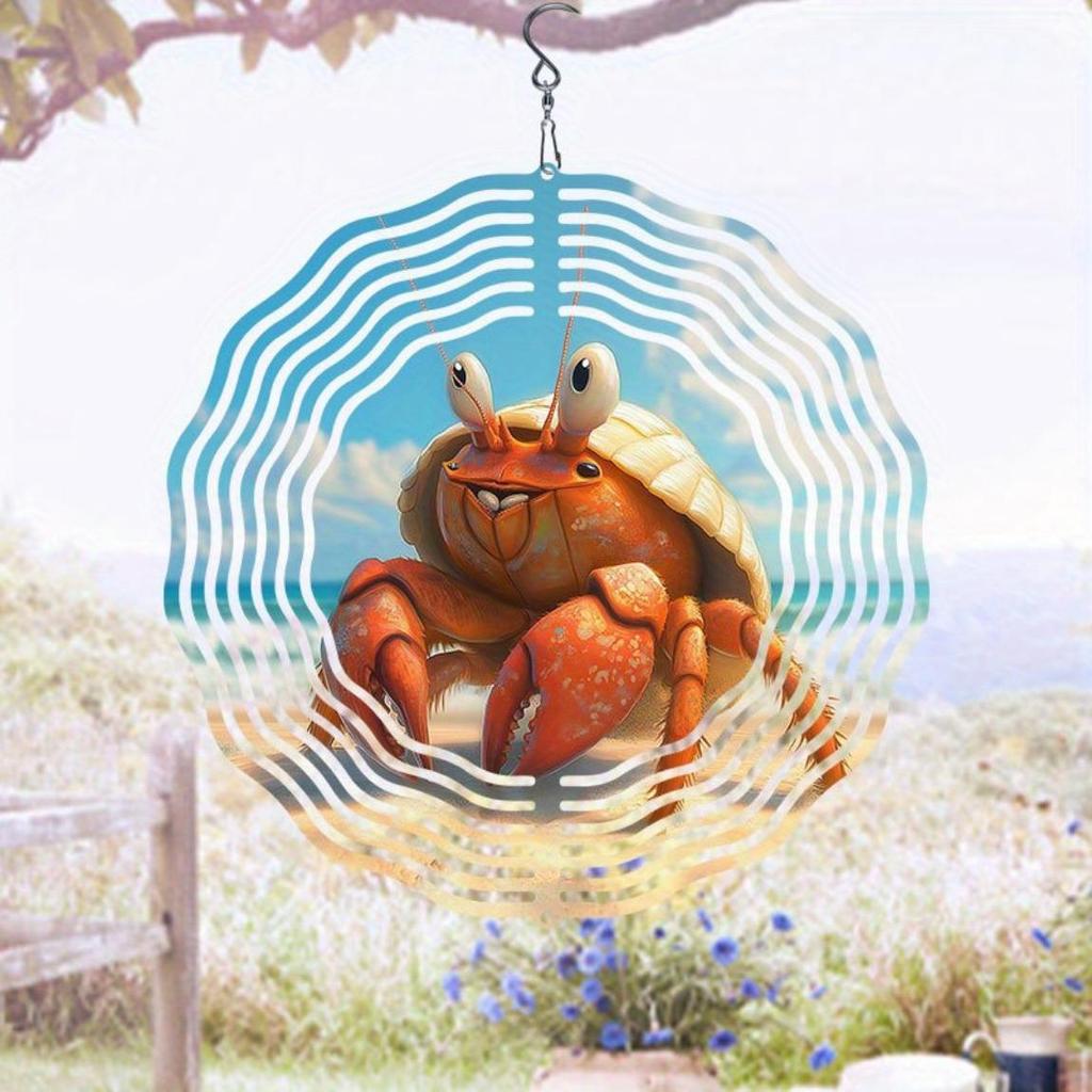 Metal Hermit Crab Wind Chime with Mandala Design Vibrant Orange Yellow Color for Garden Patio Indoor Outdoor Decor All Season Gift