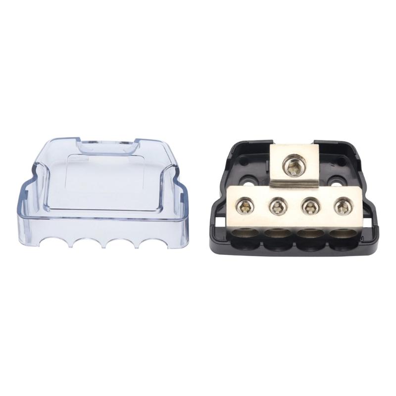 Automotive Sound Wiring Junction Box Power Distribution Unit with One 0GA Input and Four 4GA Outputs Including Adapters